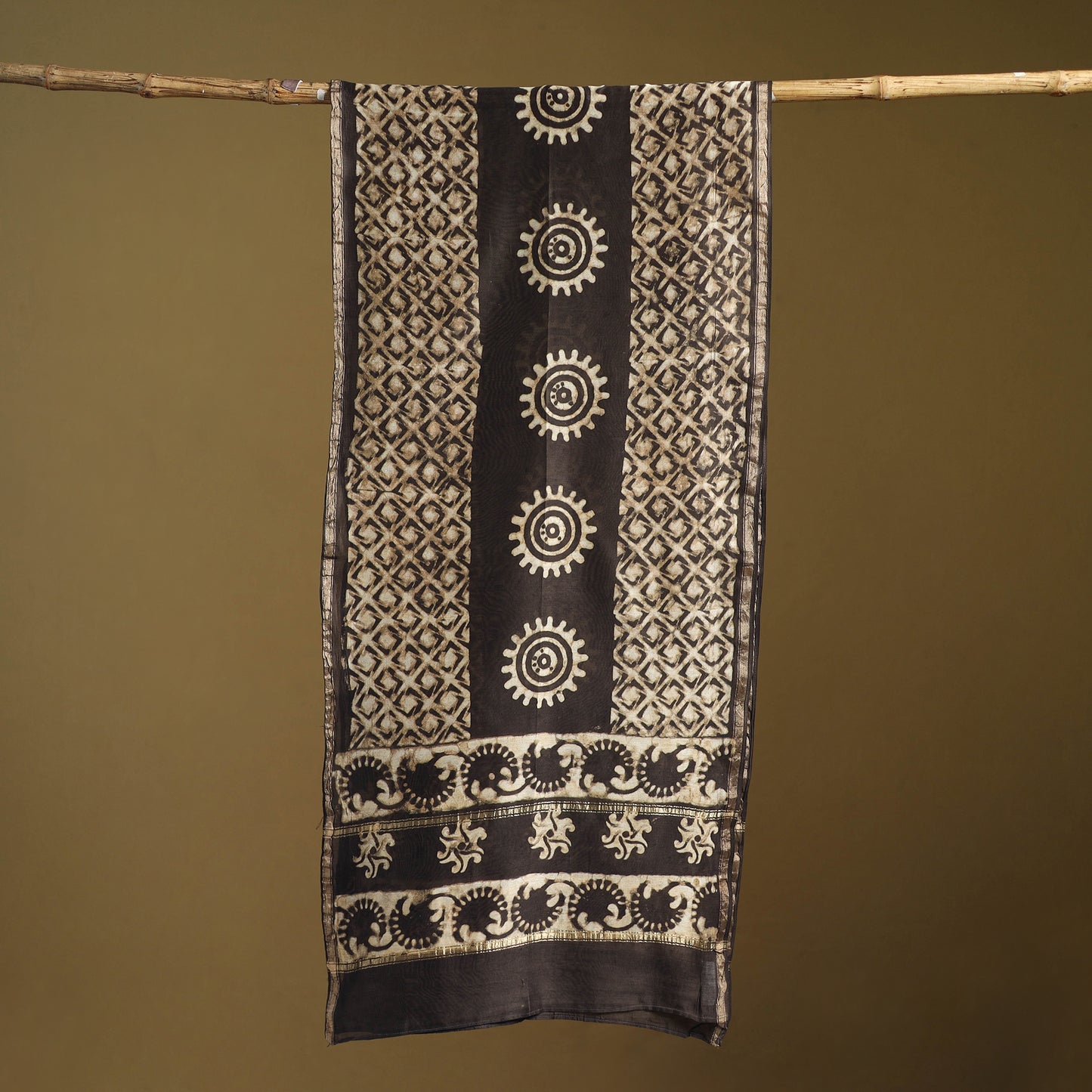 Brown - Pipad Hand Block Print Natural Dyed Chanderi Silk Handloom Stole 51