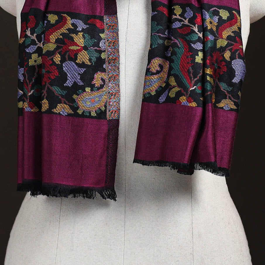 Purple - Plain Modal Silk Stole with Woven Border for Women 05