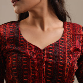 Velvet Natural Dyed Red Ajrakh Print Blouse 