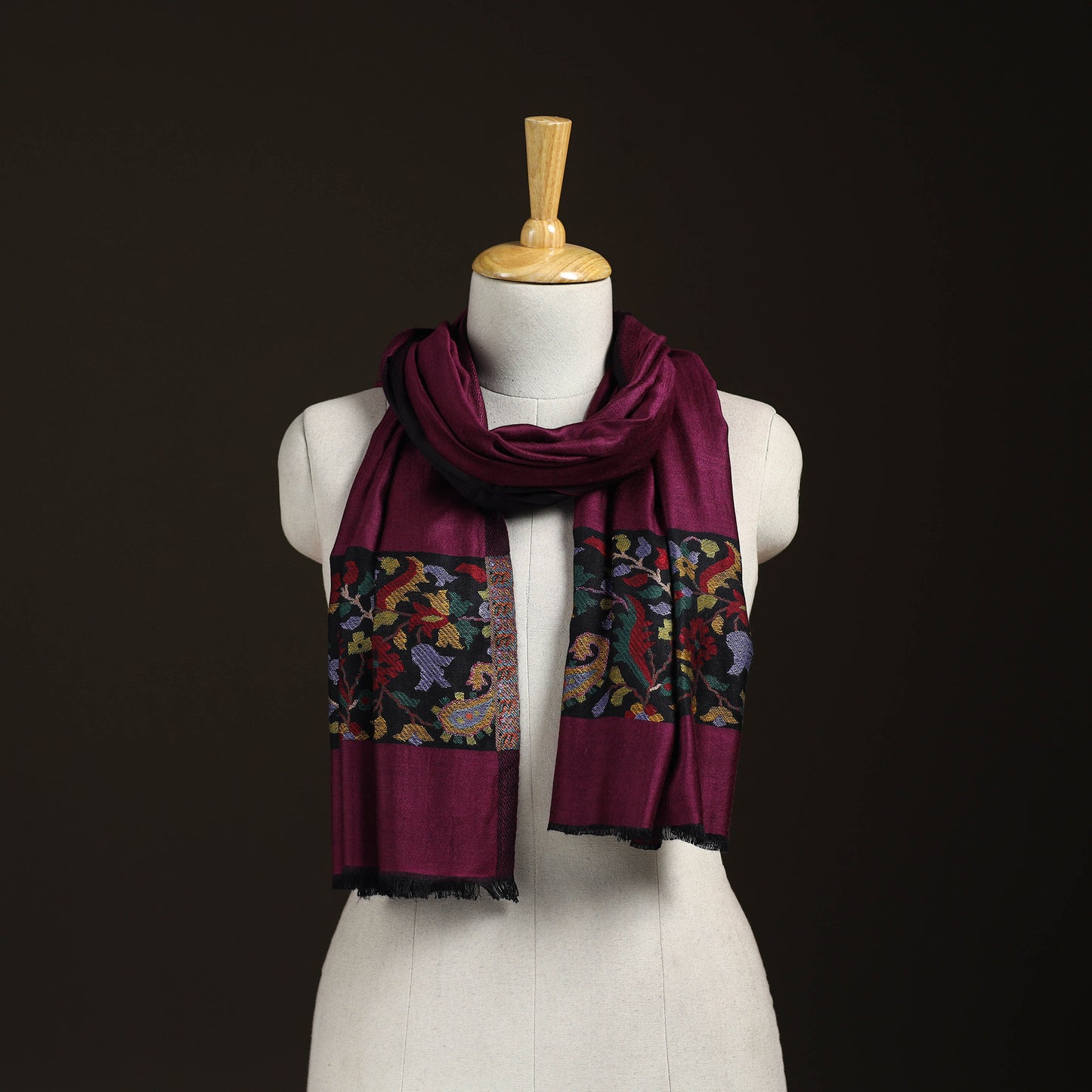 Purple - Plain Modal Silk Stole with Woven Border for Women 05