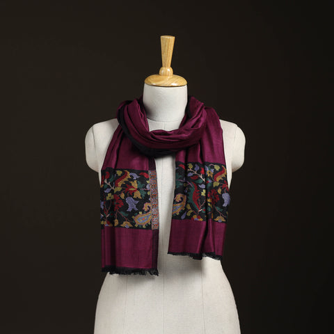 Purple - Plain Modal Silk Stole with Woven Border for Women 05