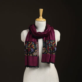 Purple - Plain Modal Silk Stole with Woven Border for Women 05