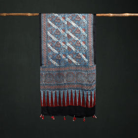 Modal Silk Ajrakh Hand Block Print Natural Dyed Stole 16
