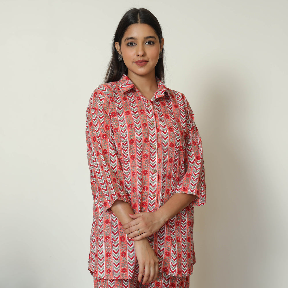 Multicolor - Sanganeri Block Printed Cotton Night Suit Set 14