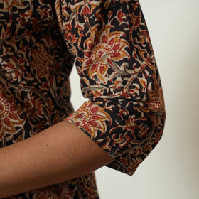 Black Block Print Cotton A-Line Kalamkari Kurta for Women