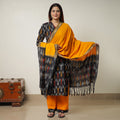 Black - Pochampally Ikat Weave Cotton Kurta with Palazzo & Dupatta Set 09