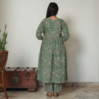 Green - Sanganeri Block Printed Cotton Kali Kurta with Palazzo Set 03