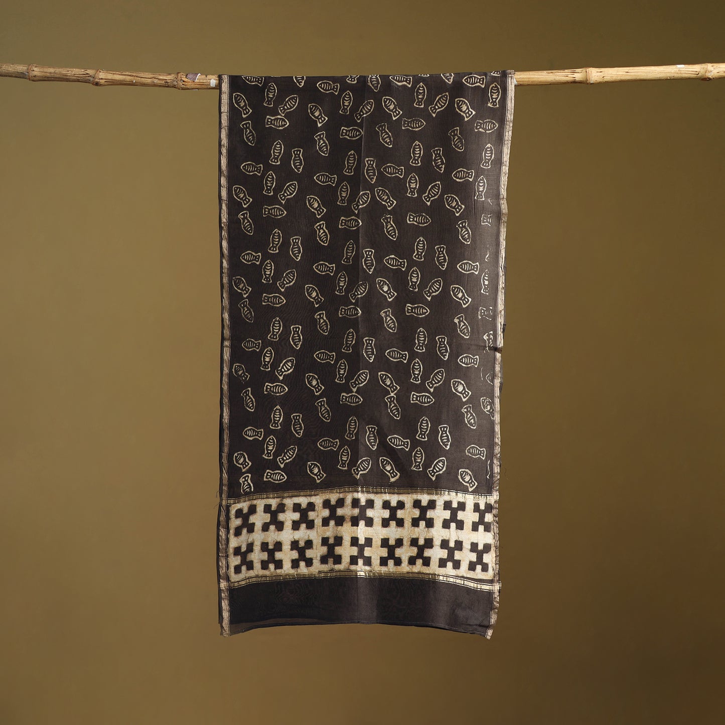 Brown - Pipad Hand Block Print Natural Dyed Chanderi Silk Handloom Stole 53