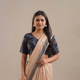 Blue - Velvet Natural Dyed Ajrakh Print Blouse 04
