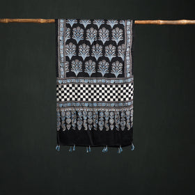 Modal Silk Ajrakh Hand Block Print Natural Dyed Stole 15
