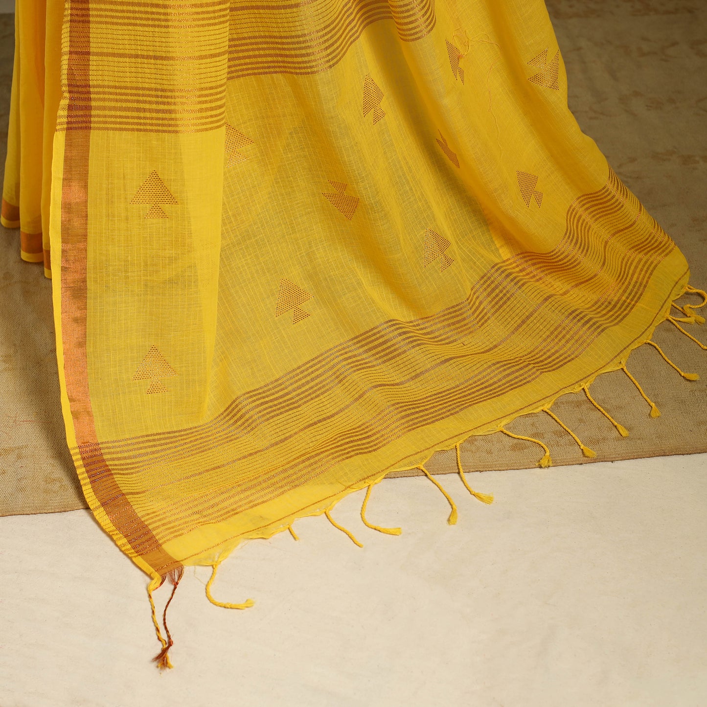 Yellow - handloom cotton zari buti phulia jamdani saree 06