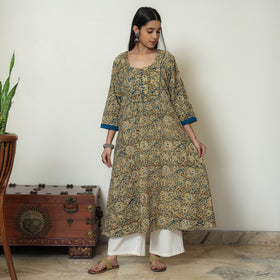 Buy Hand Block Print Cotton A-Line Kalamkari Kurta For Women
