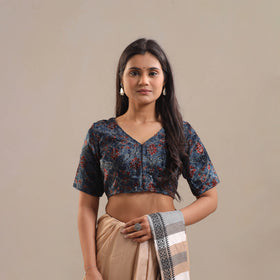 Blue - Velvet Natural Dyed Ajrakh Print Blouse 04