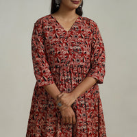 Red - Flared Cotton Block Print Kalamkari Kurta Set 17