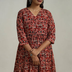 Buy Red Flared Cotton Block Print Kalamkari Kurta Set