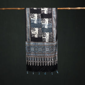 Modal Silk Ajrakh Hand Block Print Natural Dyed Stole 14