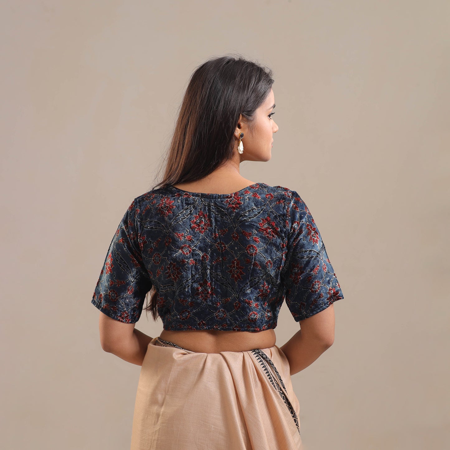 Velvet Natural Dyed Ajrakh Print Blouse 04