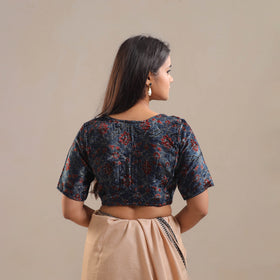 Blue - Velvet Natural Dyed Ajrakh Print Blouse 04
