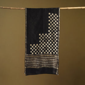 Brown - Pipad Hand Block Print Natural Dyed Chanderi Silk Handloom Stole 55