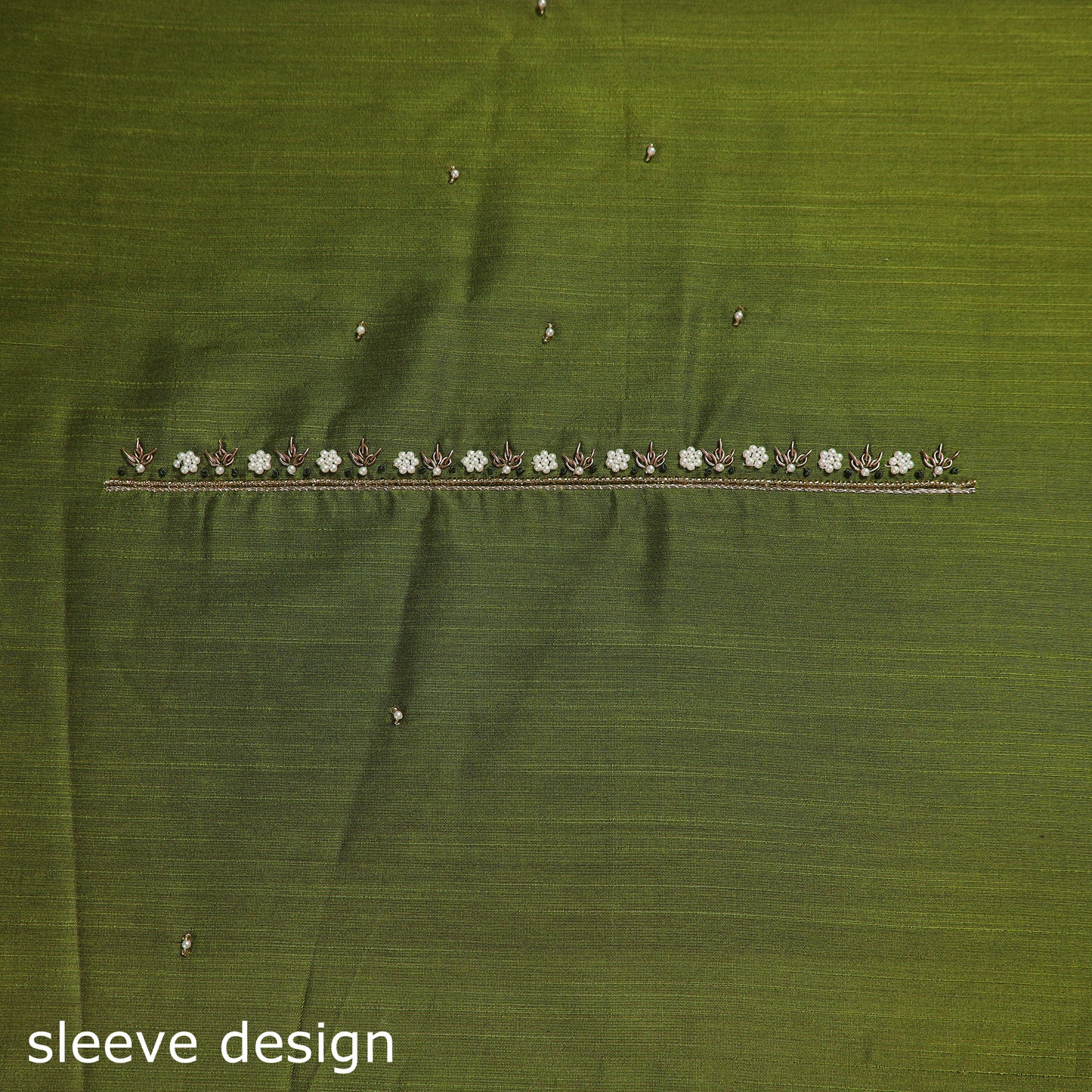 Green - zardozi hand embroidery slub silk plain blouse