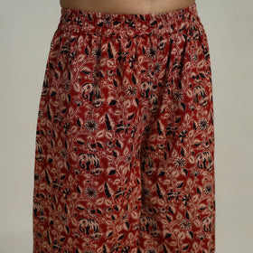 Buy Red Flared Cotton Block Print Kalamkari Kurta Set