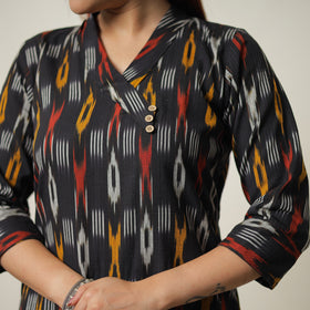 Black - Pochampally Ikat Weave Cotton Kurta with Palazzo & Dupatta Set 09