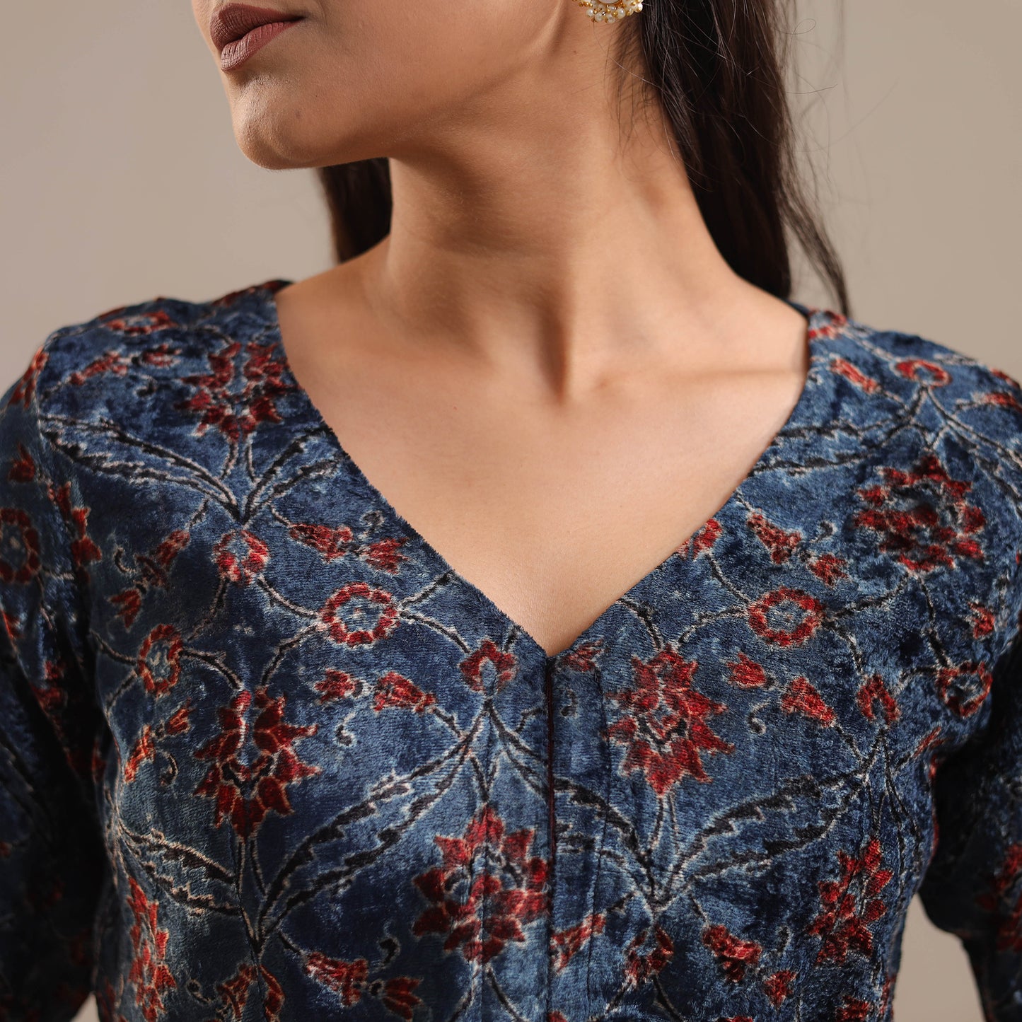 Velvet Natural Dyed Ajrakh Print Blouse 04