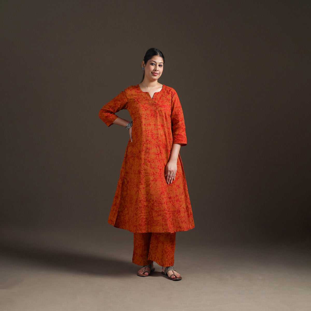 Hand Batik Print Cotton A-Line Kurta with Palazzo Set for women 03