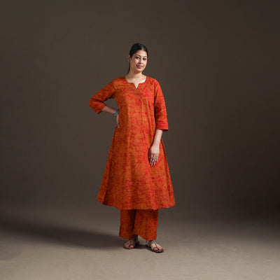 Hand Batik Print Cotton A-Line Kurta with Palazzo Set for women 03