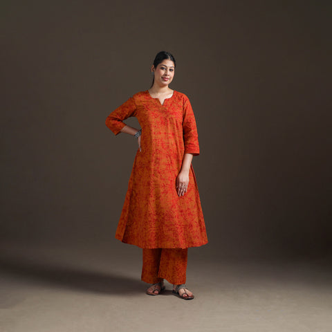 Hand Batik Print Cotton A-Line Kurta with Palazzo Set for women 03