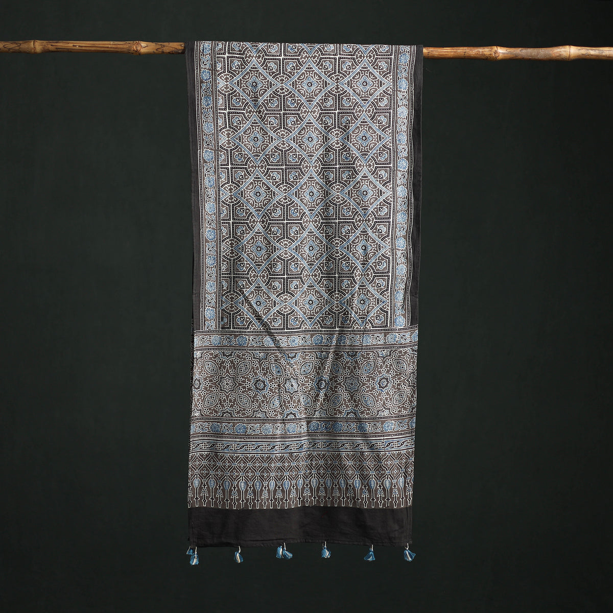 Pure Mul Cotton Ajrakh Hand Block Print Natural Dyed Stole 12