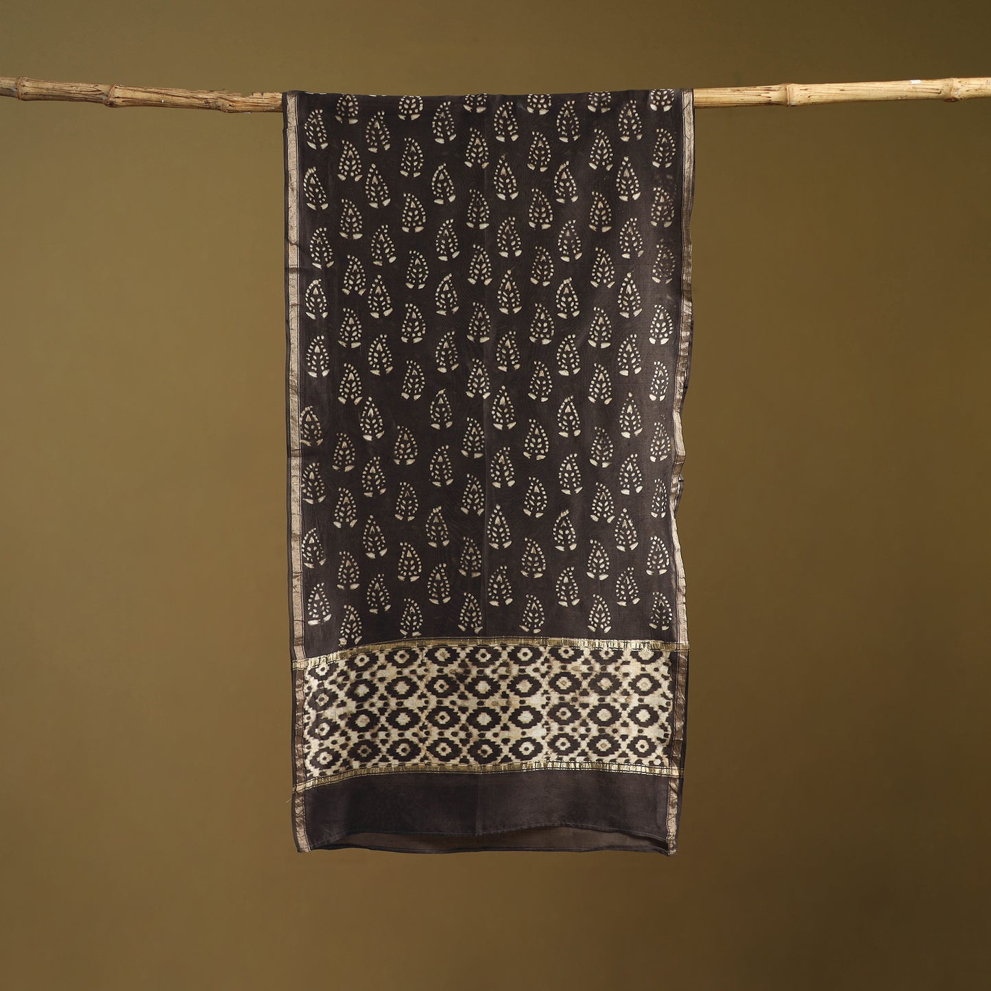 Brown - Pipad Hand Block Print Natural Dyed Chanderi Silk Handloom Stole 57