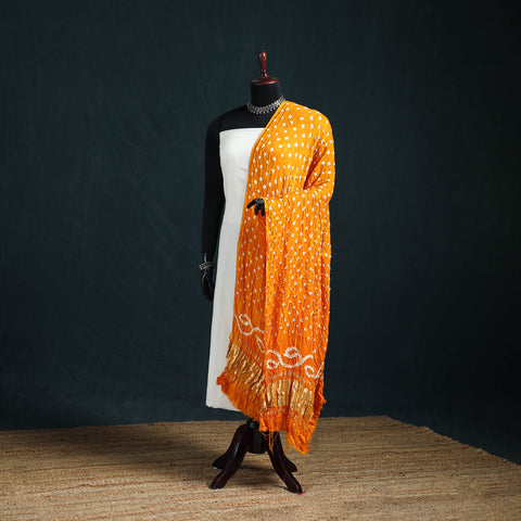 Yellow - Kutch Lagdi Patta Border Modal Silk Bandhani Dupatta 12