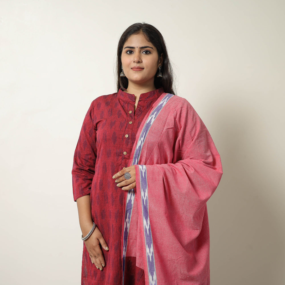 Red - Handloom Cotton Pochampally Ikat Kurta Set 20