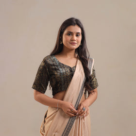 Brown - Velvet Natural Dyed Ajrakh Print Blouse 09