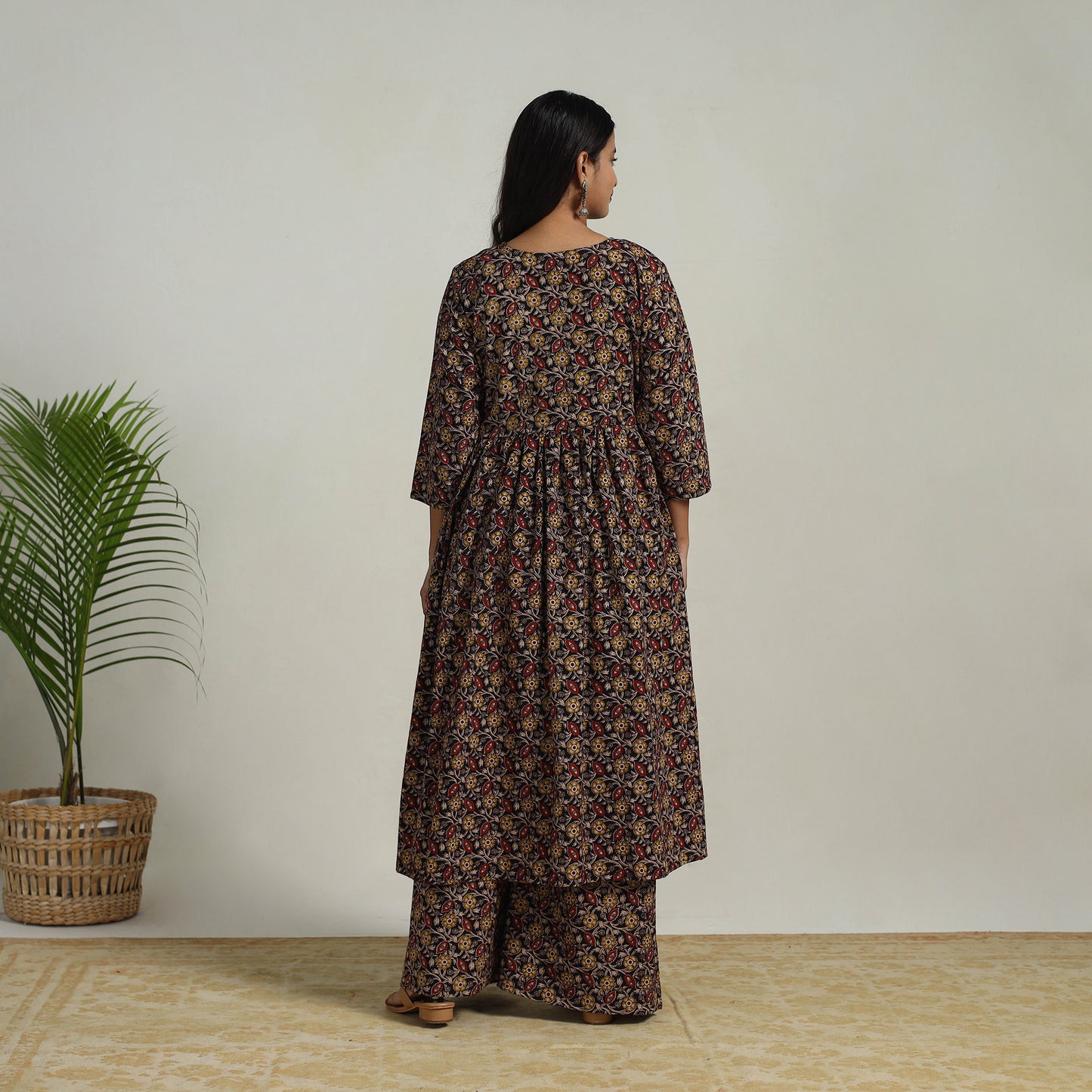 Black - Flared Cotton Block Print Kalamkari Kurta Set 24