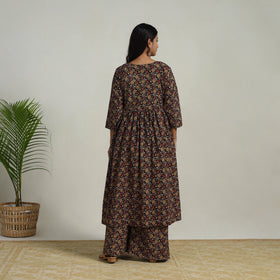  Black Flared Cotton Block Print Kalamkari Kurta Set