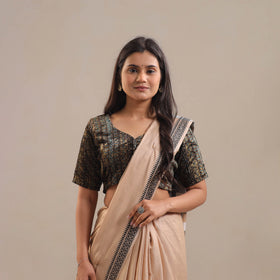 Brown - Velvet Natural Dyed Ajrakh Print Blouse 09