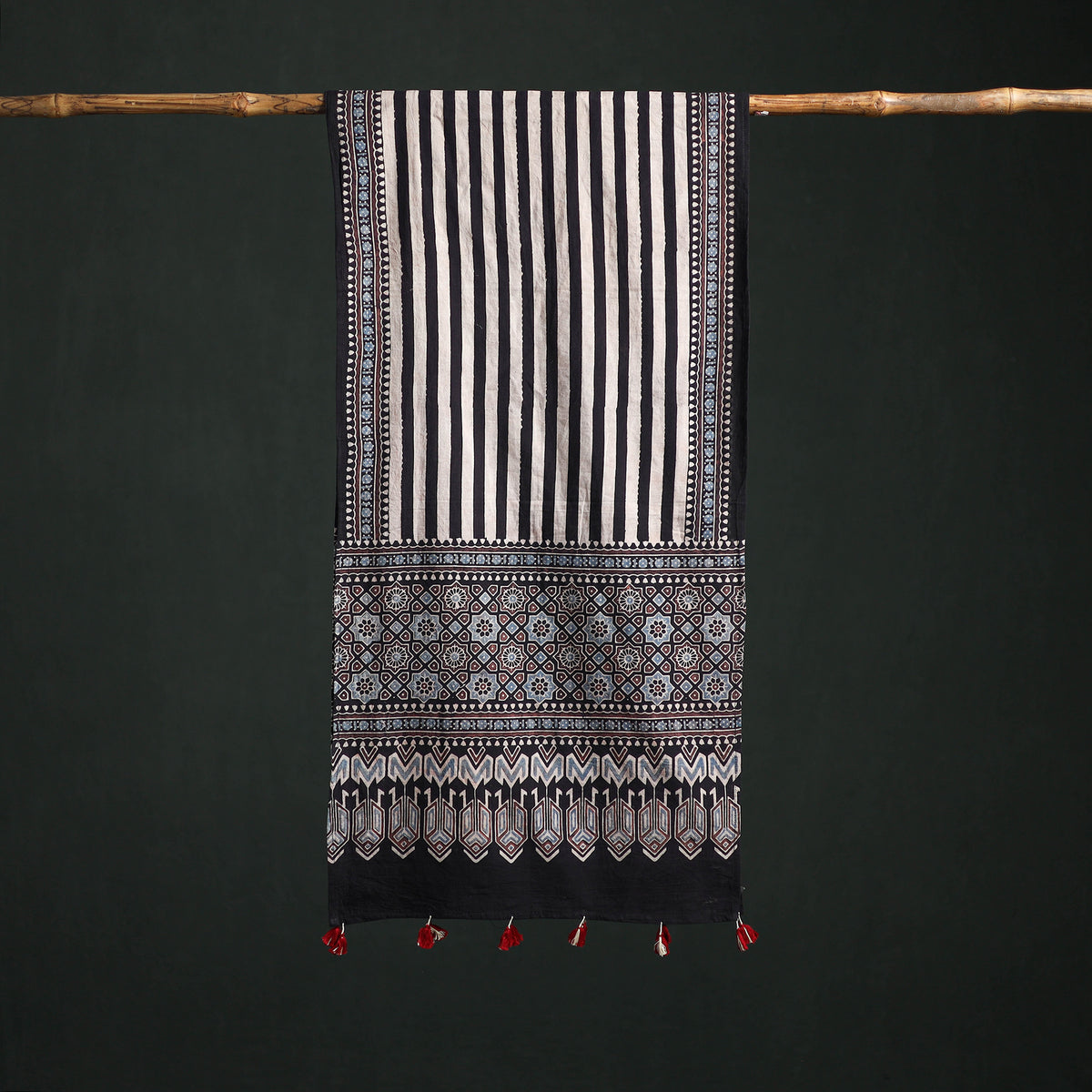 Pure Cotton Ajrakh Hand Block Print Natural Dyed Stole 08