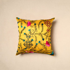 Yellow - Chinon Phulkari Embroidered Cushion Cover 01