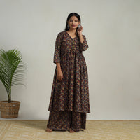 Black - Flared Cotton Block Print Kalamkari Kurta Set 24