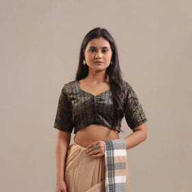 Brown - Velvet Natural Dyed Ajrakh Print Blouse 09