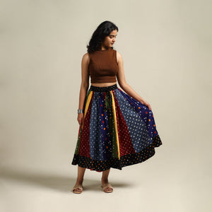Multicolor - Bandhani Tie-Dye Patchwork Cotton Short Skirt 61