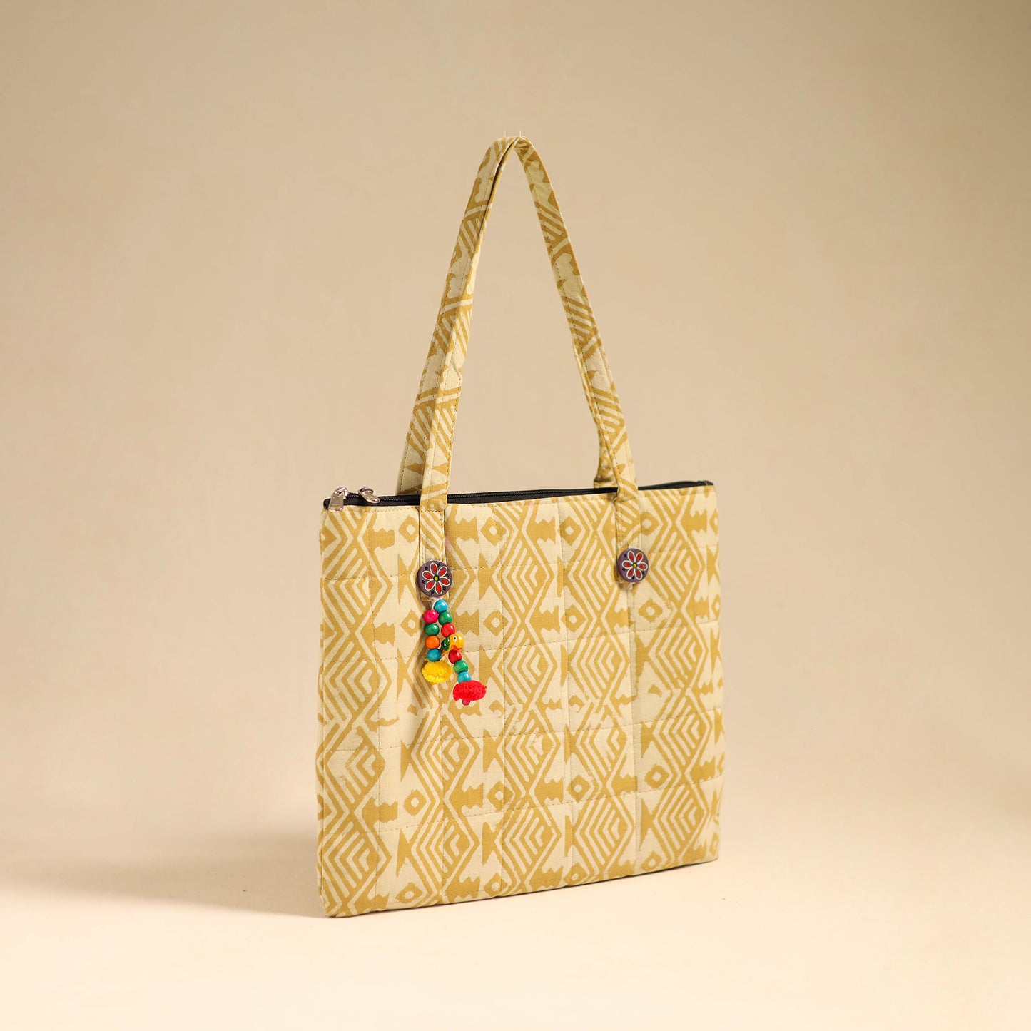  Yellow Handcrafted Quilted Cotton Handbag 