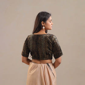 Brown - Velvet Natural Dyed Ajrakh Print Blouse 09