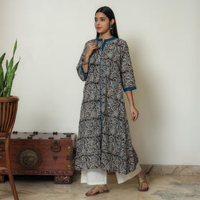  Black Block Print Cotton A-Line Kalamkari Kurta for Women