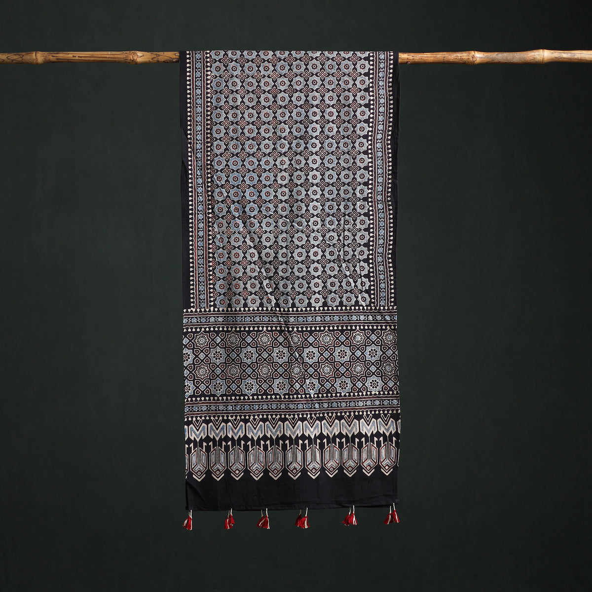 Pure Cotton Ajrakh Hand Block Print Natural Dyed Stole 07
