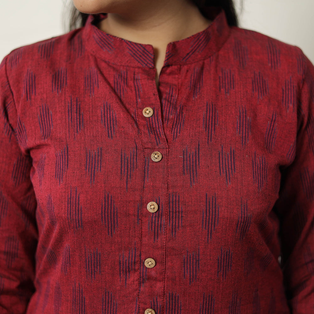 Red - Handloom Cotton Pochampally Ikat Kurta Set 20