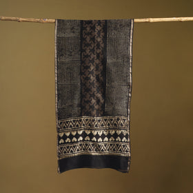 Brown - Pipad Hand Block Print Natural Dyed Chanderi Silk Handloom Stole 60