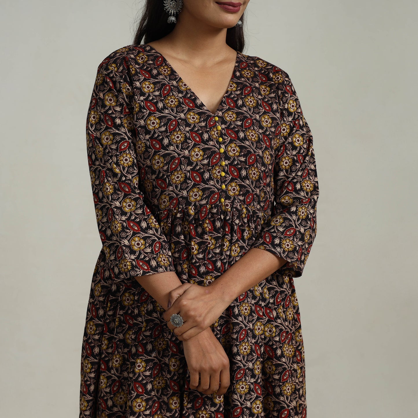 Black - Flared Cotton Block Print Kalamkari Kurta Set 24